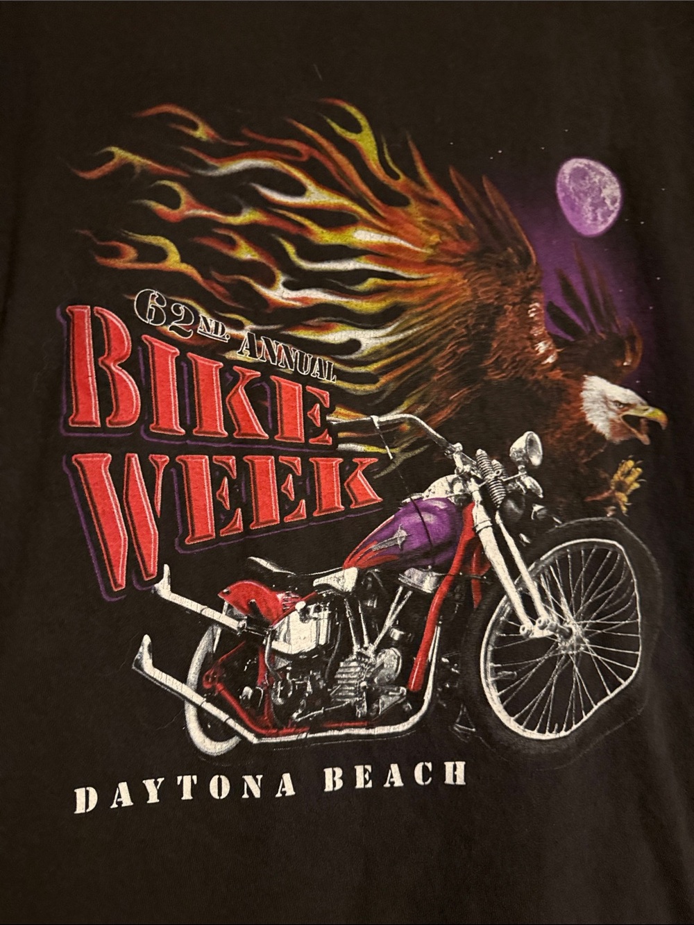 Vintage Y2K Bike Week Daytona Beach Graphic Tee with Red and Purple Accents